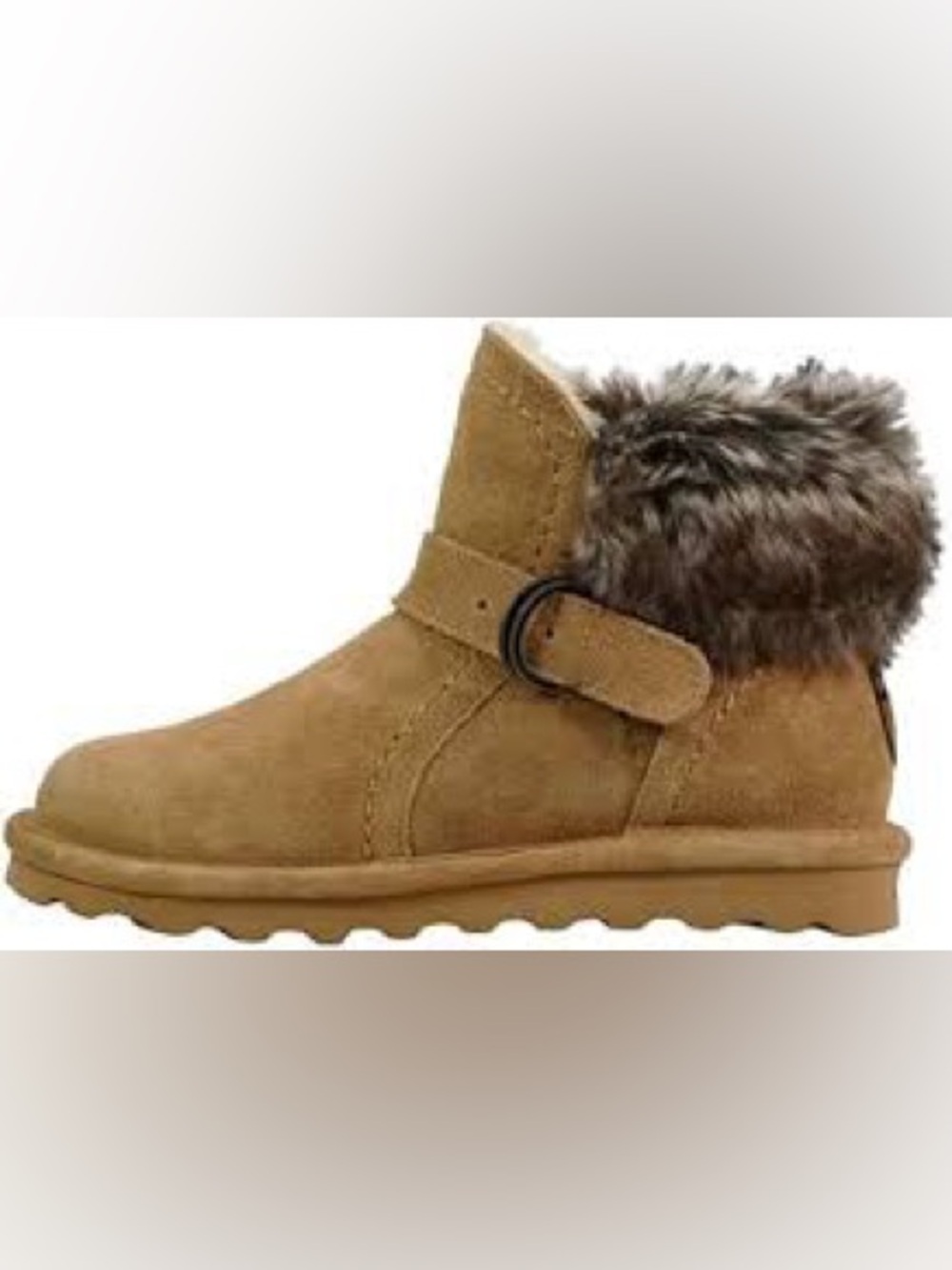BearPaw Tan Suede Fur-Trim Ankle Boots | Buckle Strap | Size 11 | Coastal Cozy
